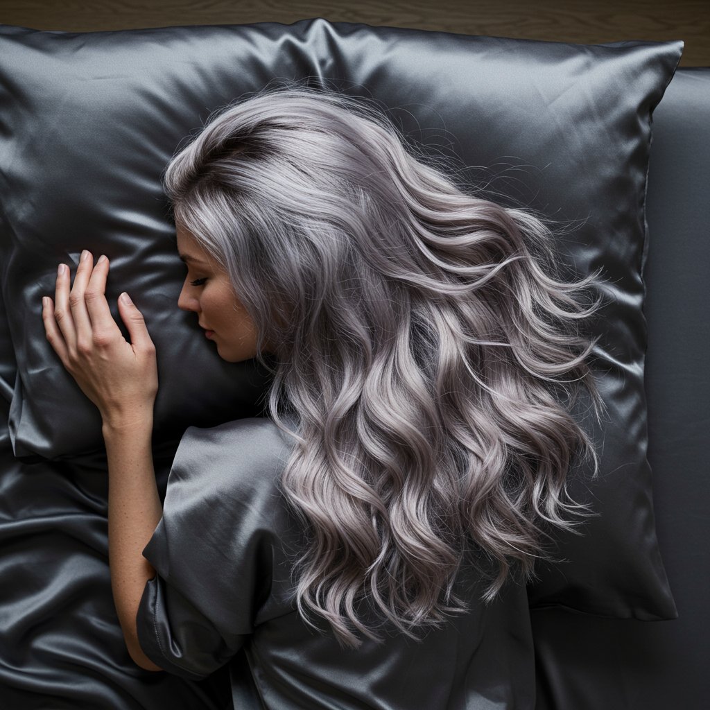 Woman With Styled Hair On Silk Pillowcase