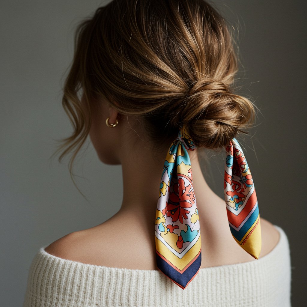 Low-Messy-Bun-With-Silk-Scarf