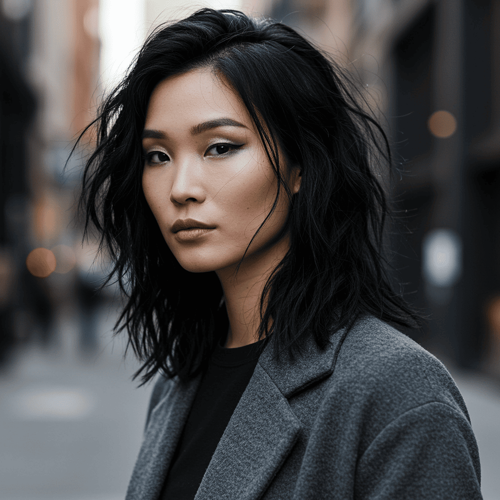 Textured Mullet Asian Straight