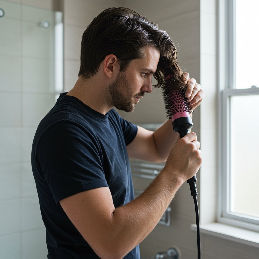 Man Blow Drying Hair For Volume