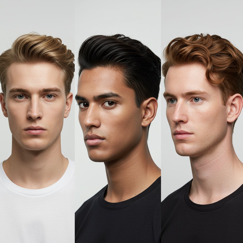 Three Men With Different Hair Types Quiff