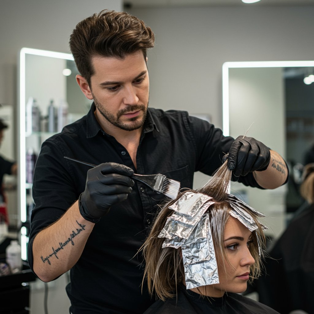 Stylist Applying Color To Hairline