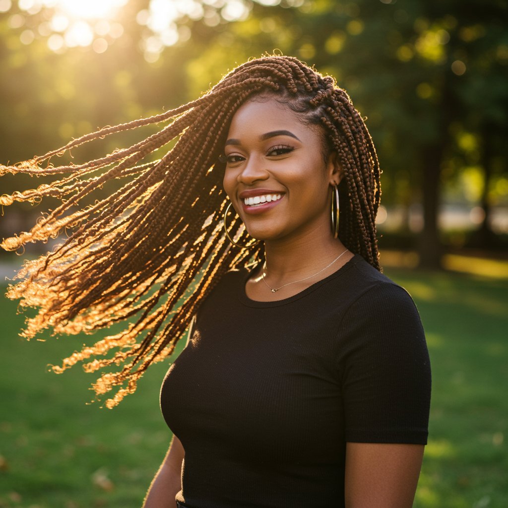 Woman With Flowing Knotless Braids