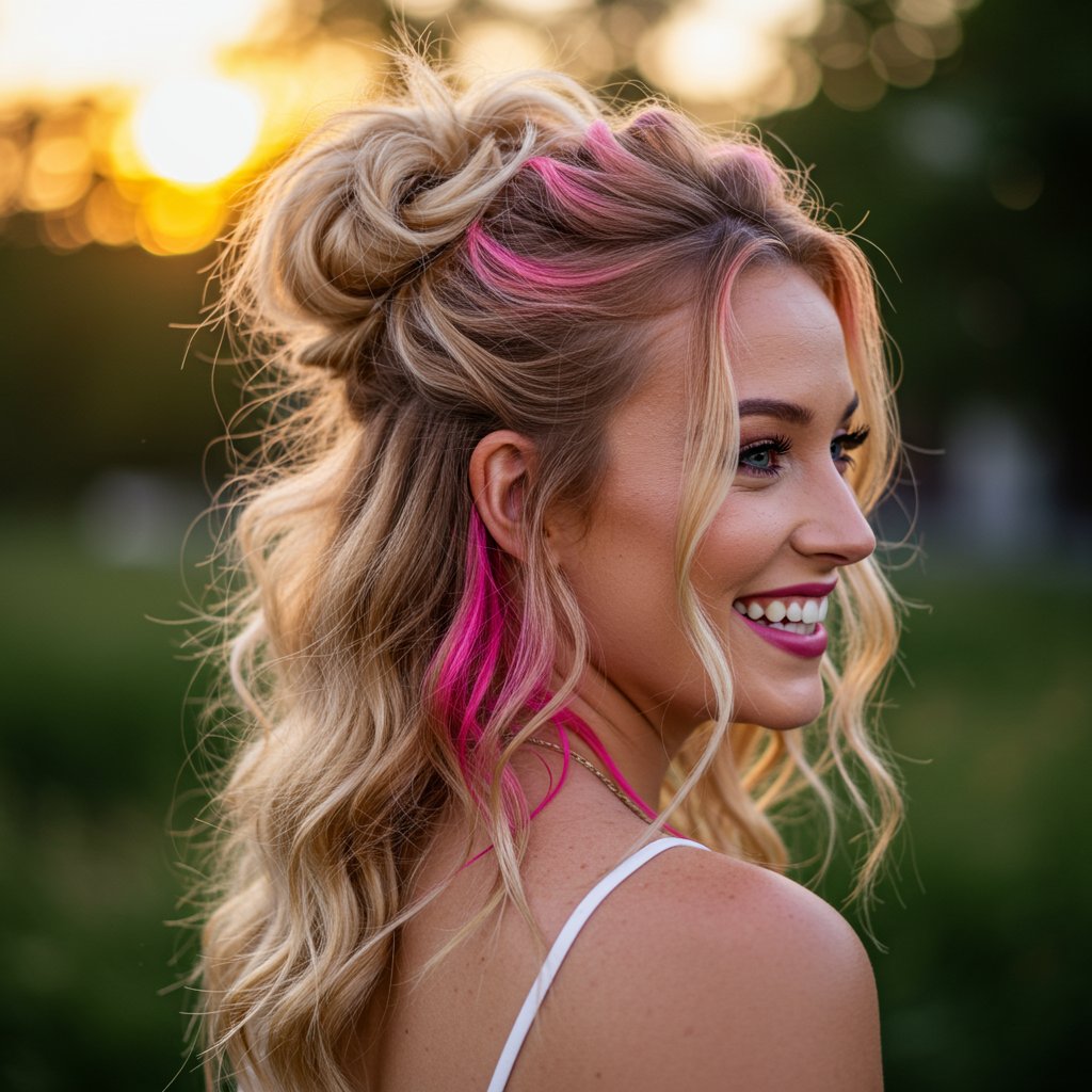 Half Up Top Knot Pink Peekaboo