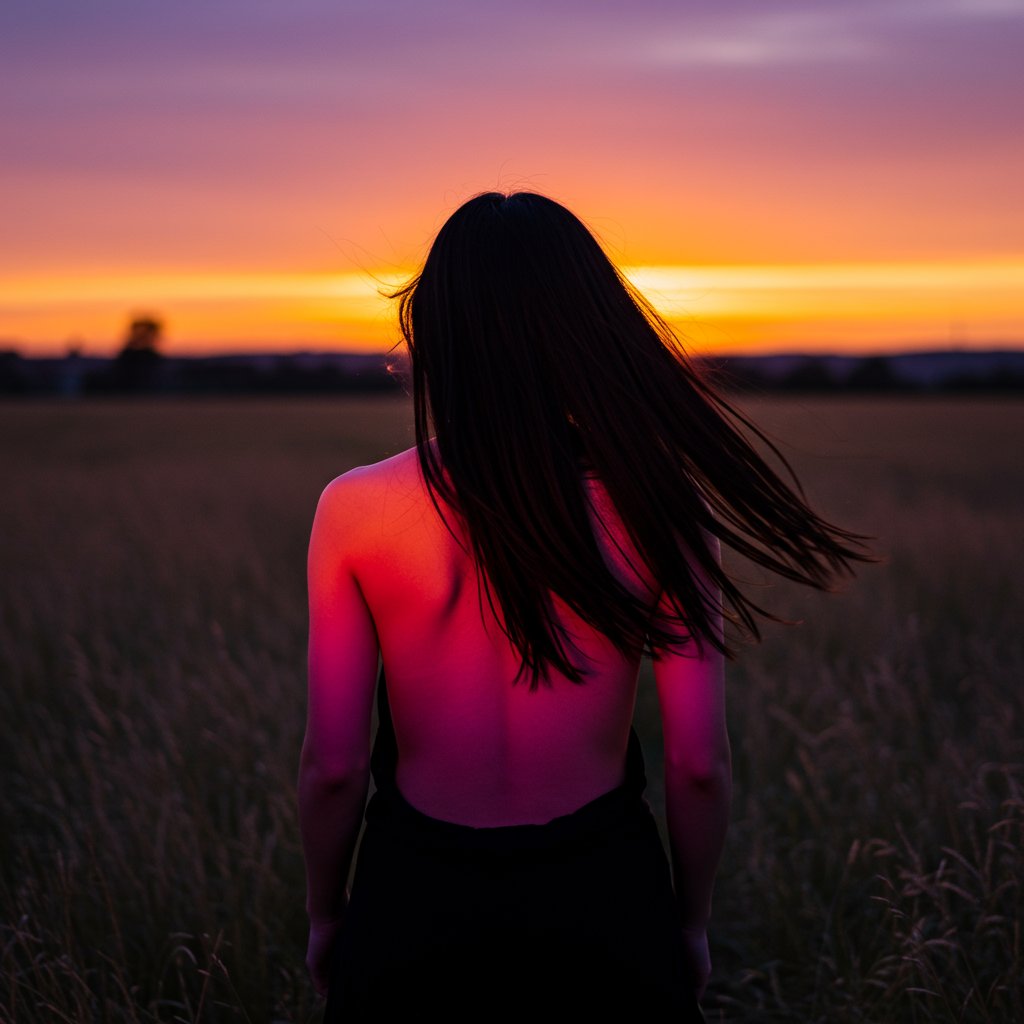 Woman Walking Away Sunset Peekaboo Hair
