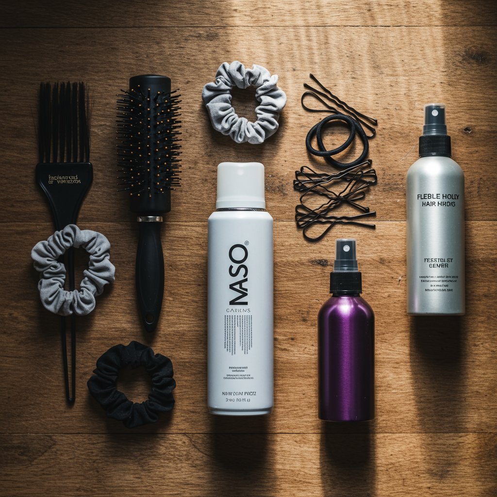 Flat Lay Of Hairstyling Tools