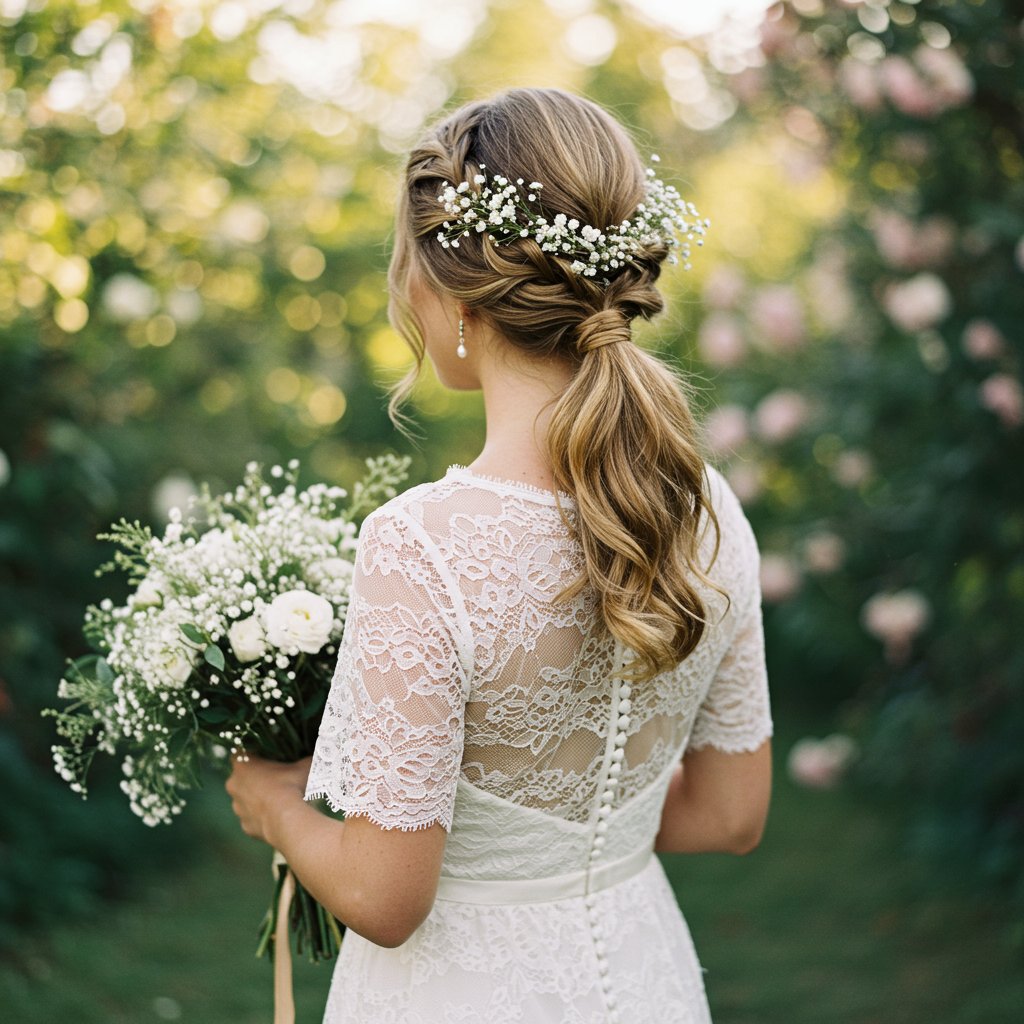 Bride-With-Braided-Crown-Half-Up-Ponytail