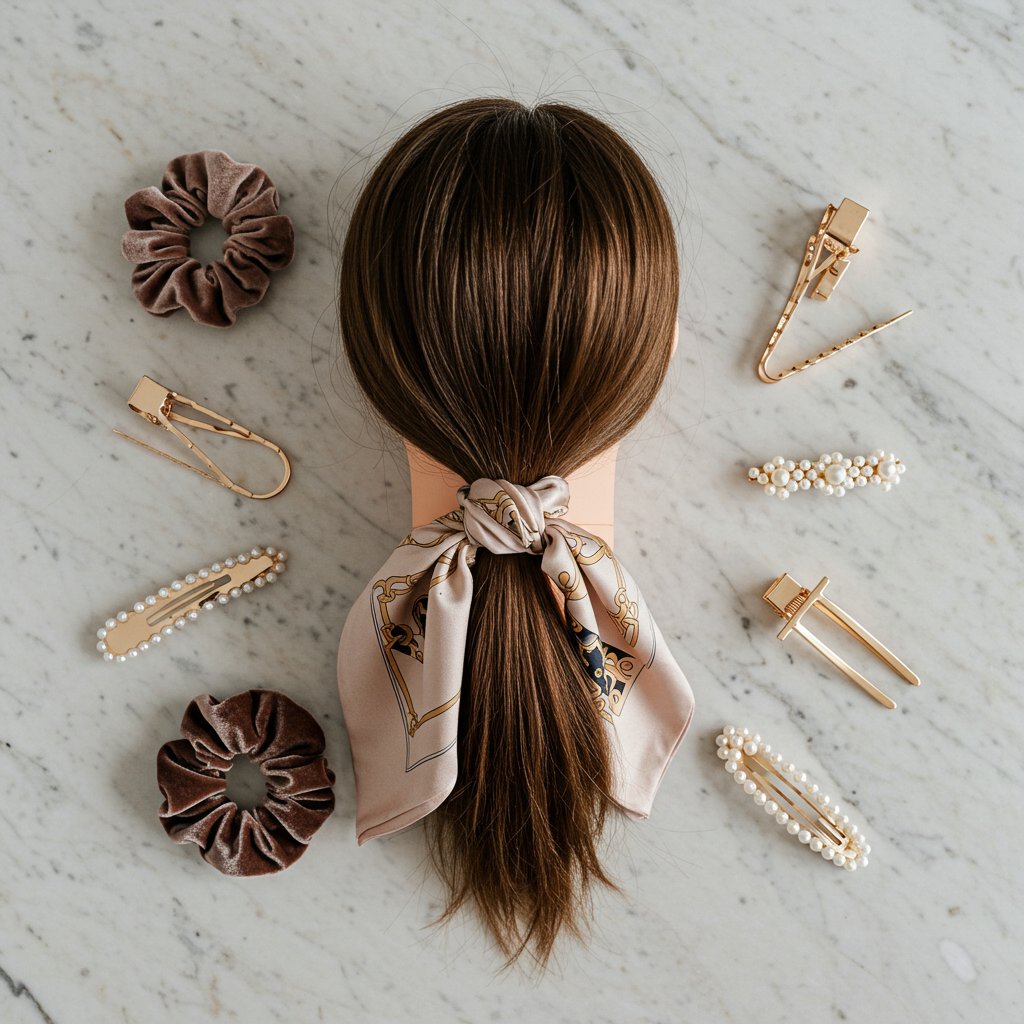 Flat-Lay-Of-Hair-Accessories-Next-To-Styled-Ponytail