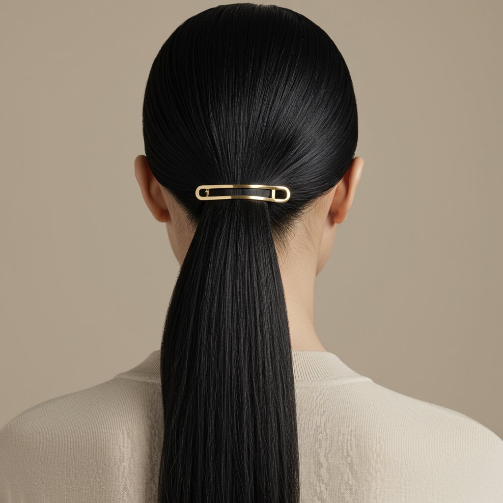 Woman-With-Minimalist-Low-Half-Up-Ponytail-And-Gold-Clasp