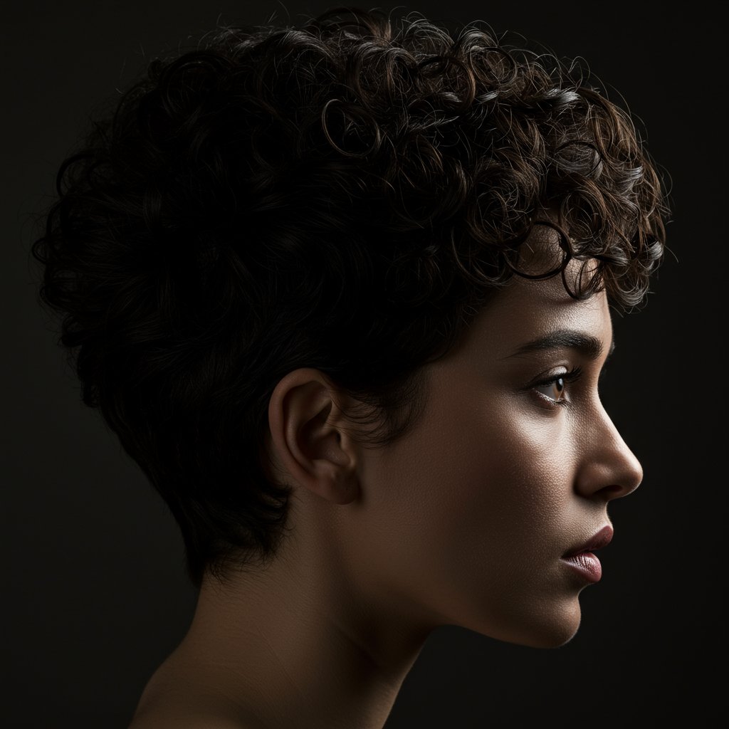 Close Up Curly Pixie Cut Texture