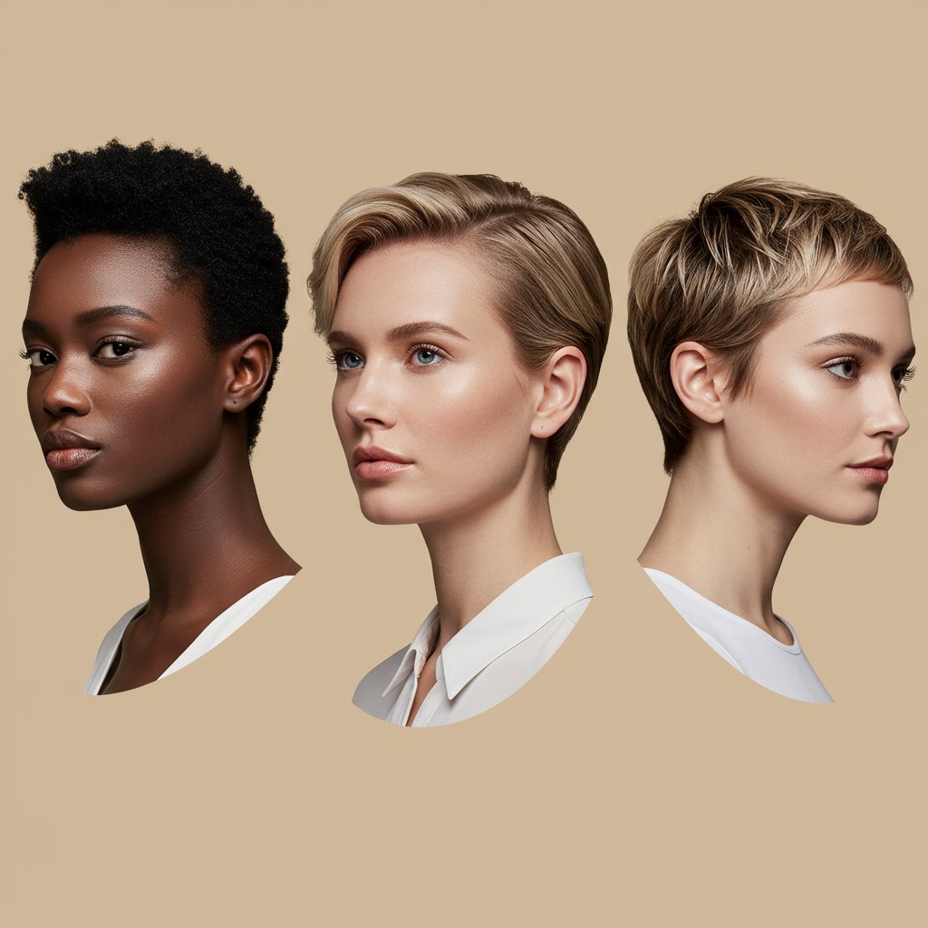 Diverse Women Pixie Cuts Face Shapes
