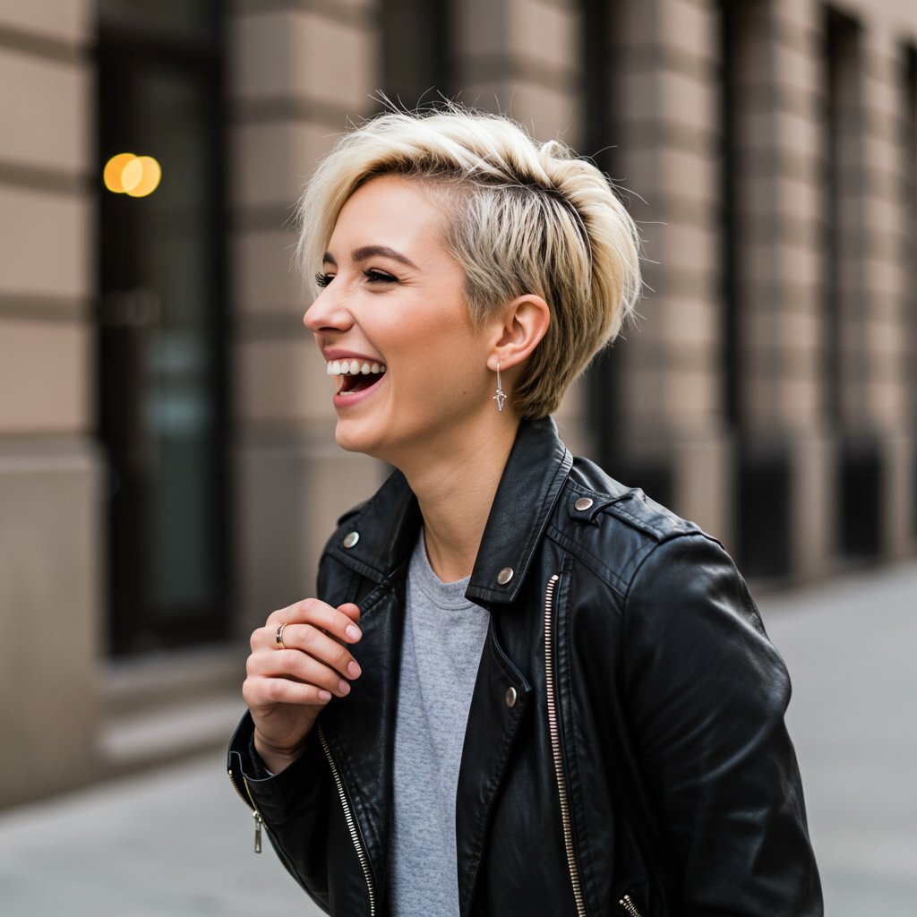 Woman With Trendy Pixie Bob Haircut
