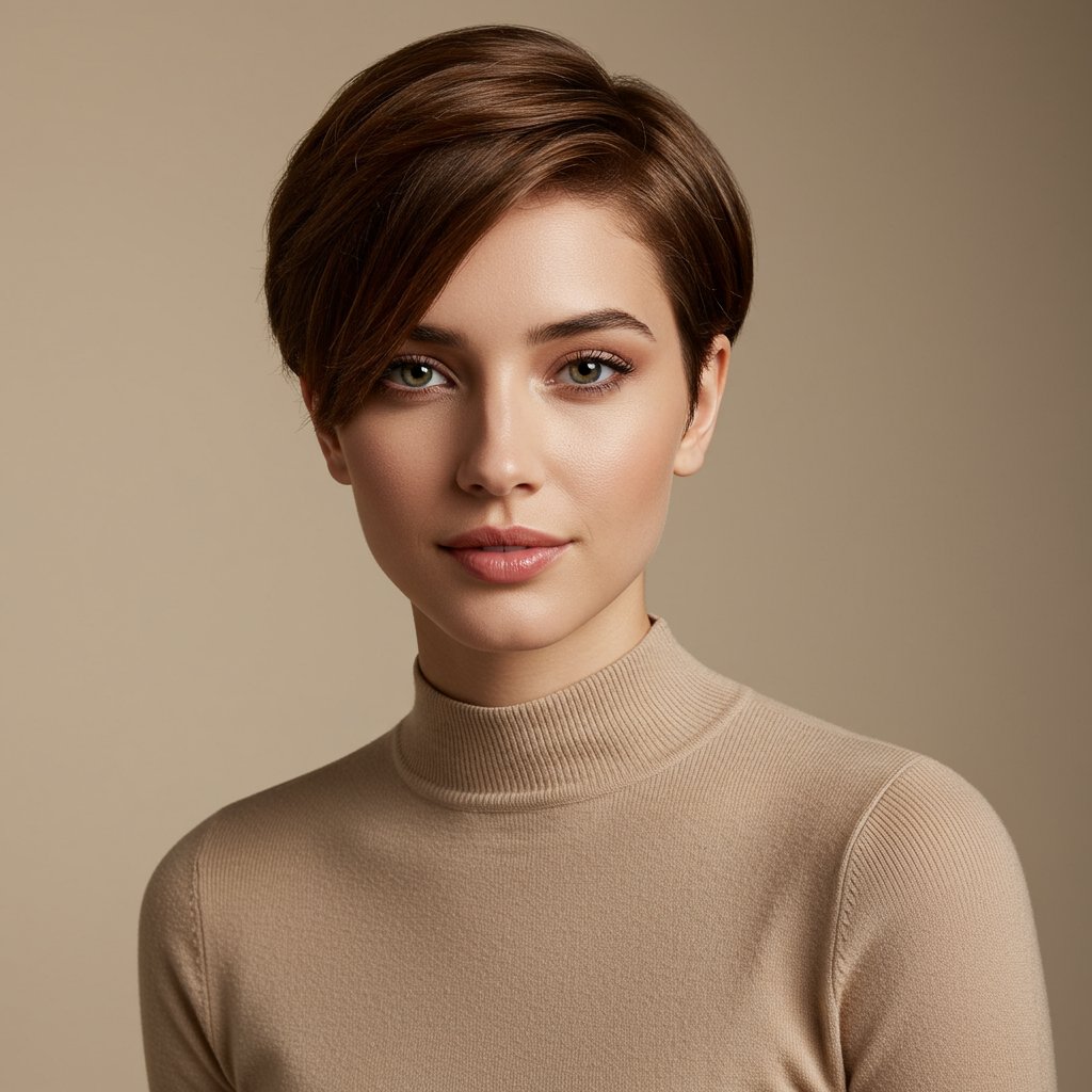 Woman With Oval Face And Classic Pixie