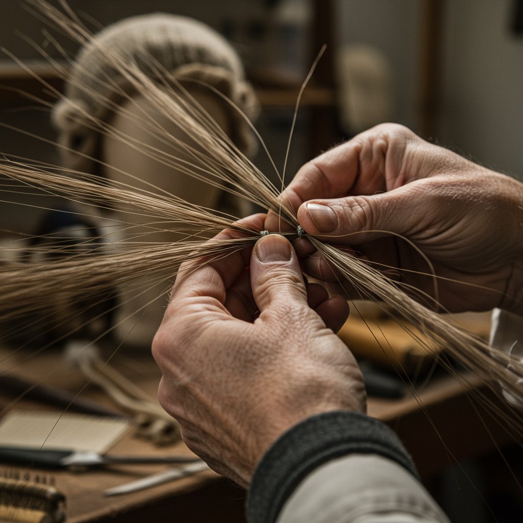 Wigmaker Hands Crafting A Peruke