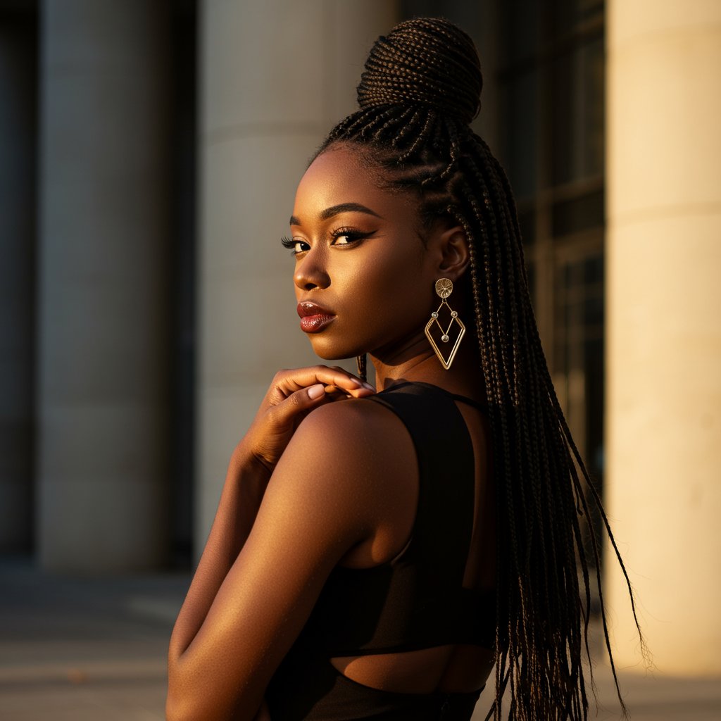 Elegant Woman With Knotless Box Braids