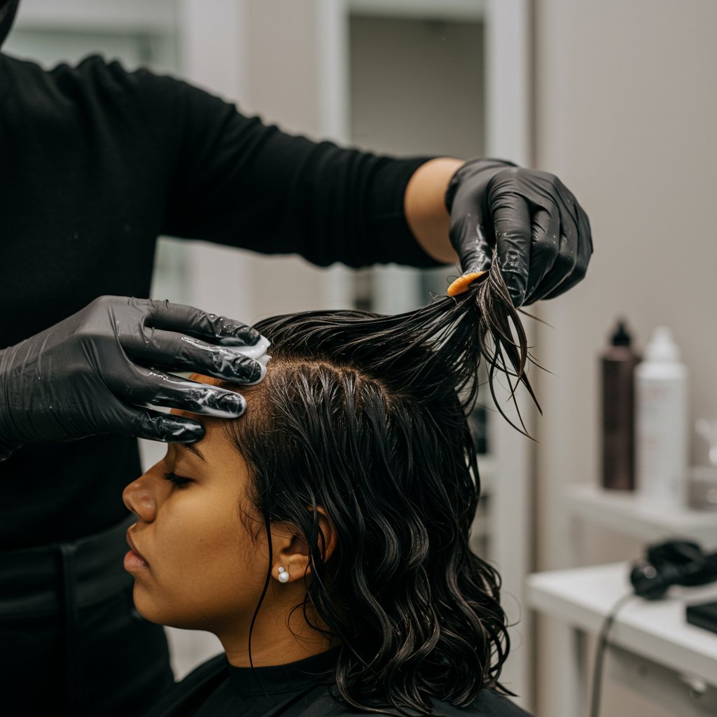 Stylist-Applying-Deep-Conditioner-To-Client