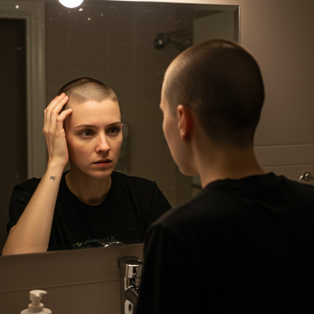 Woman-Accepting-New-Short-Haircut-In-Reflection