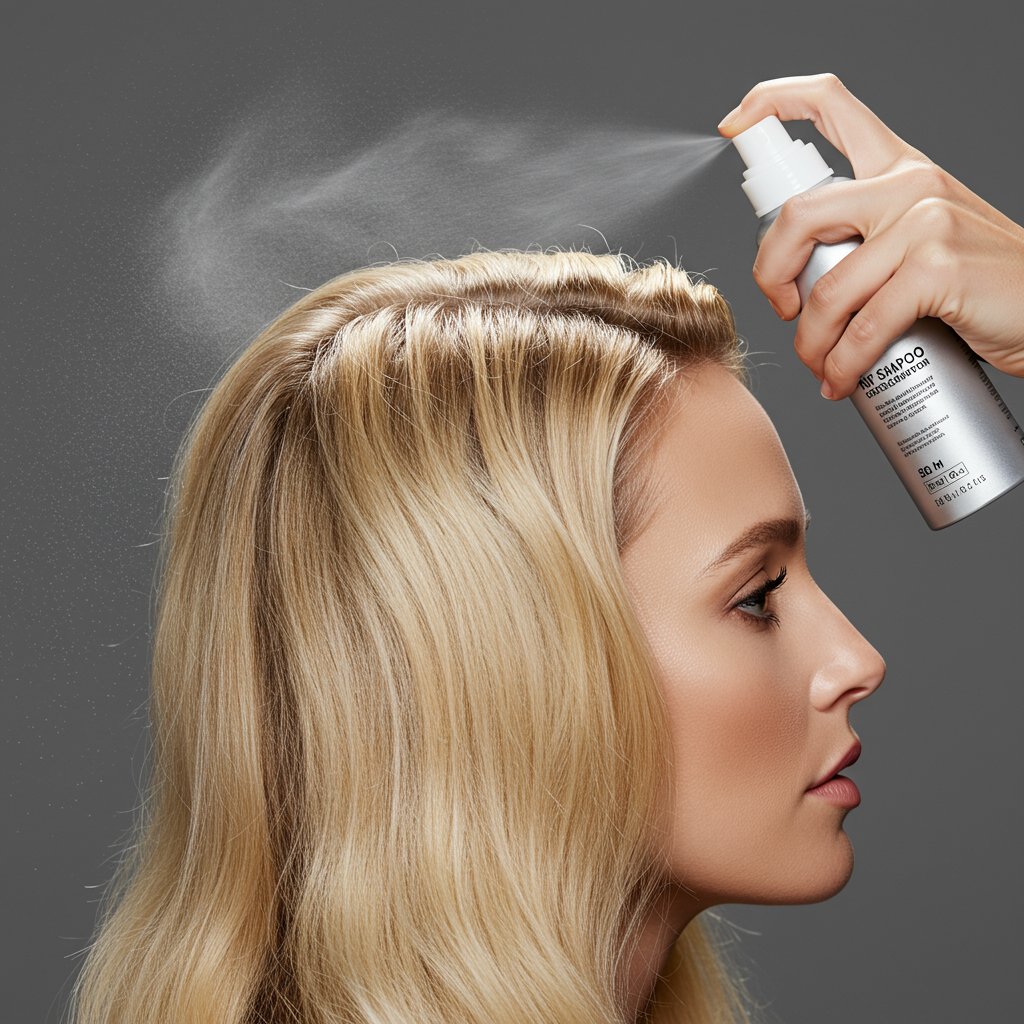 Woman-Applying-Dry-Shampoo-Pre-Workout
