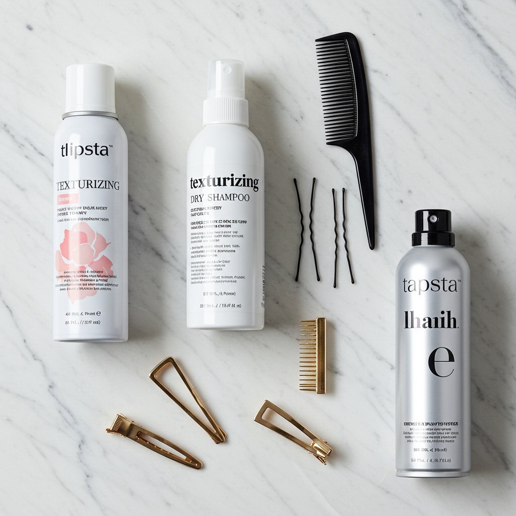 Flat Lay Of Hairstyling Tools And Products