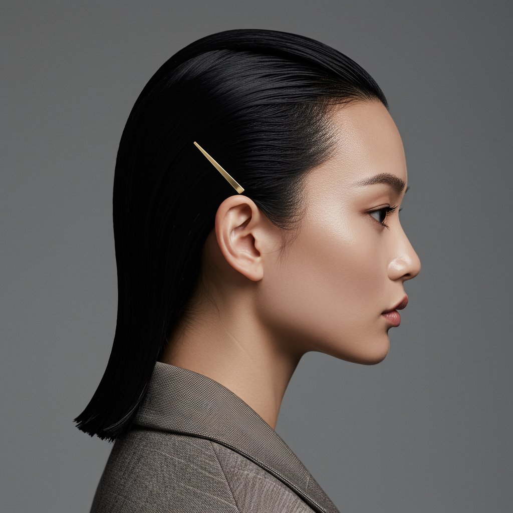 Side Profile Sleek Hair With Gold Barrette