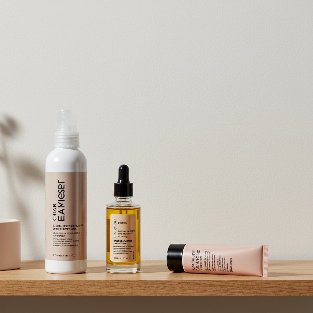 Shelf Of Curated Styling Products For Damaged Hair