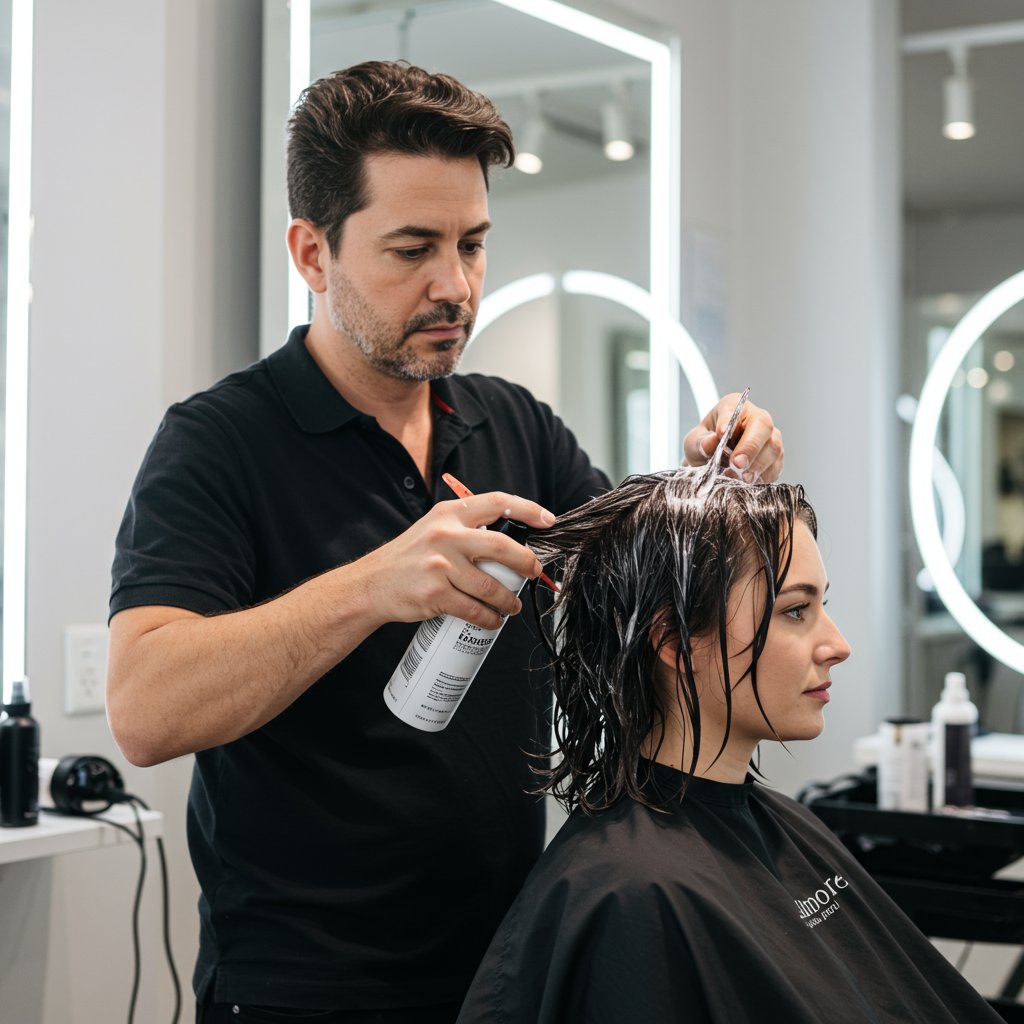 Stylist Applying Bond Repair Treatment In Salon