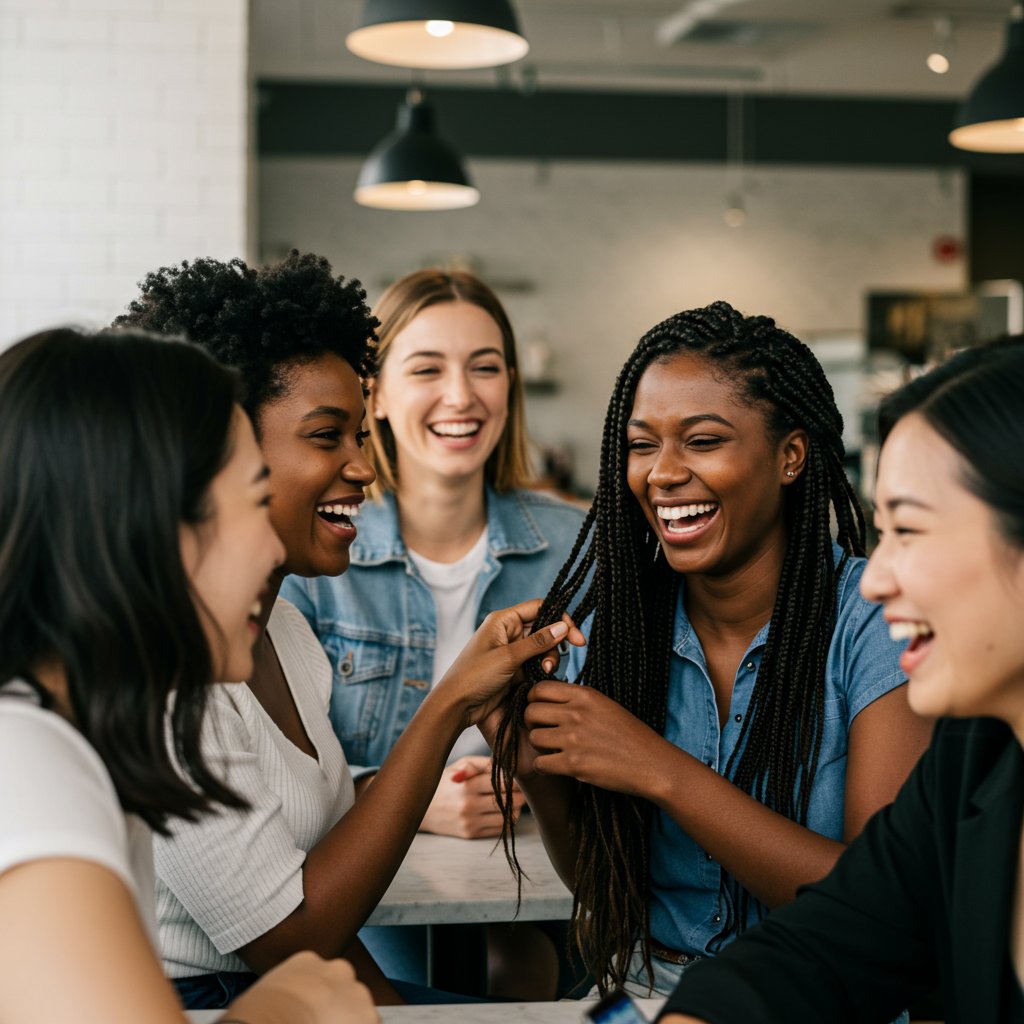 Diverse Women Appreciating Braids