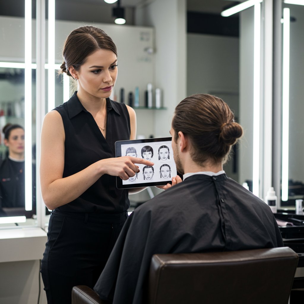 Stylist Consulting Client Man Bun