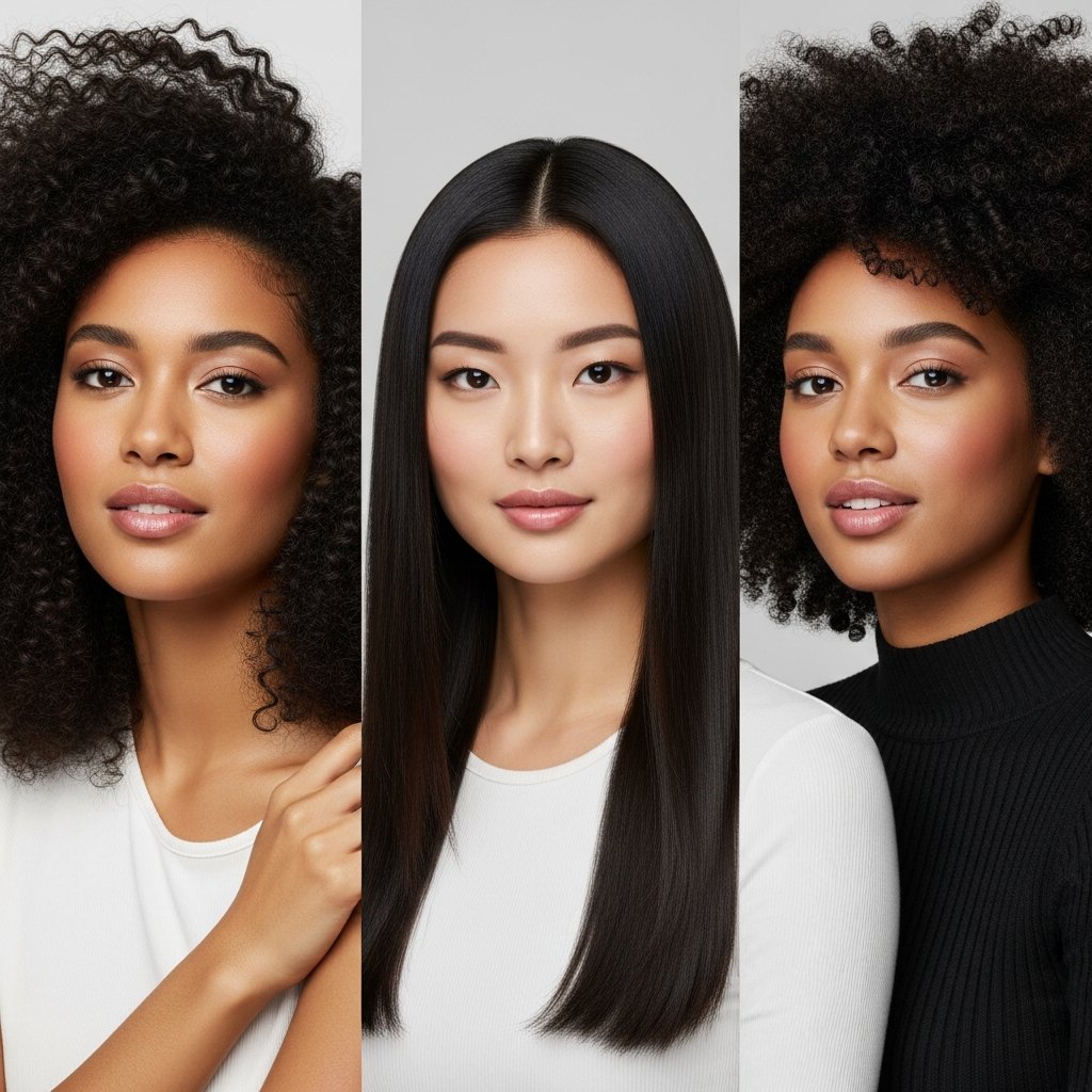 Diverse Hair Textures Collage