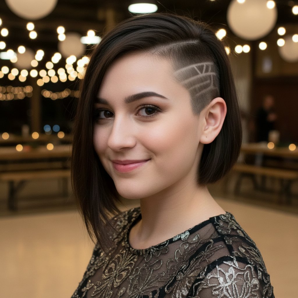 Asymmetrical Bob with Shaved Detail