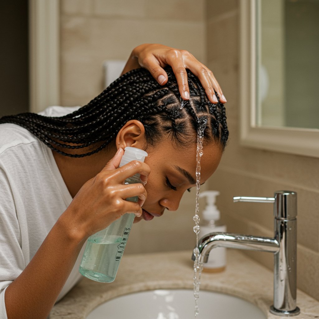 Woman-Washing-Scalp-With-Knotless-Braids