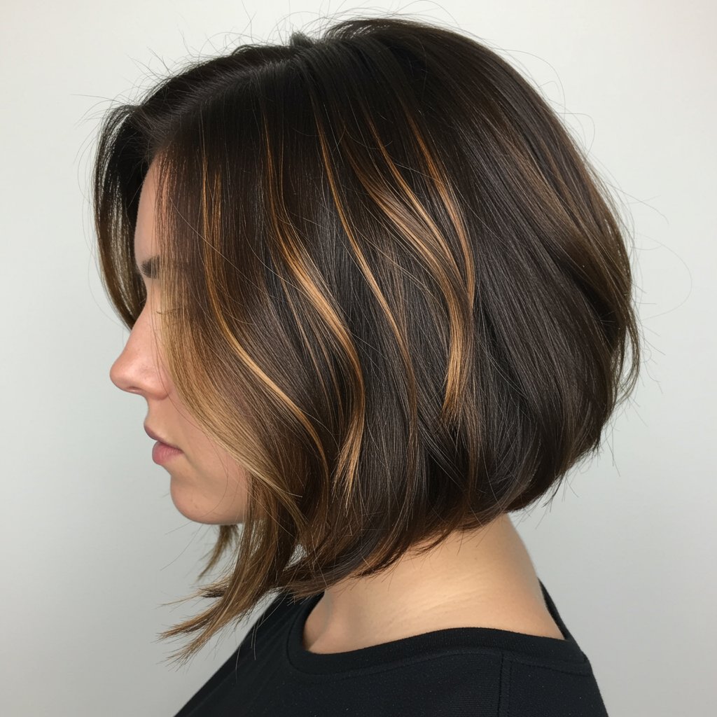 Brunette Bob With Caramel Balayage Highlights