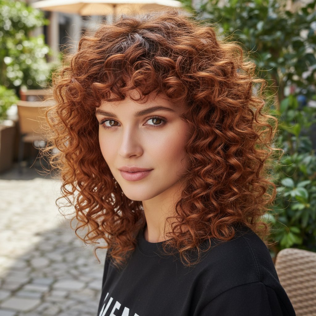 Spiral Perm with Bangs
