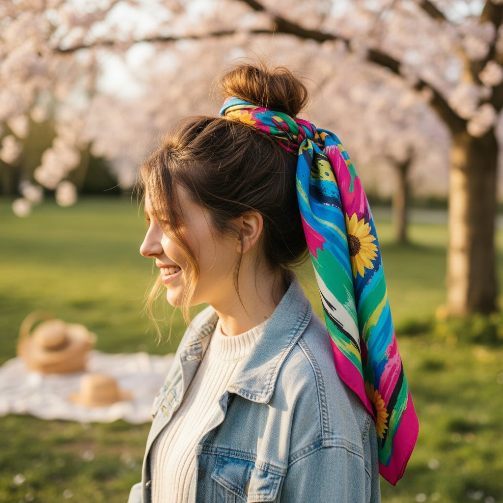 Messy Bun with Scarf Accessory