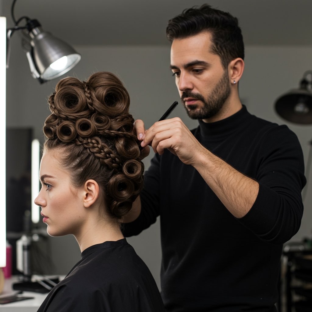 Modern Hairstylist Creating Historical Look