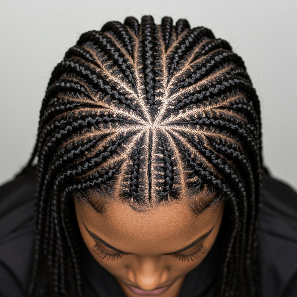 Overhead View Of Flat Knotless Braids