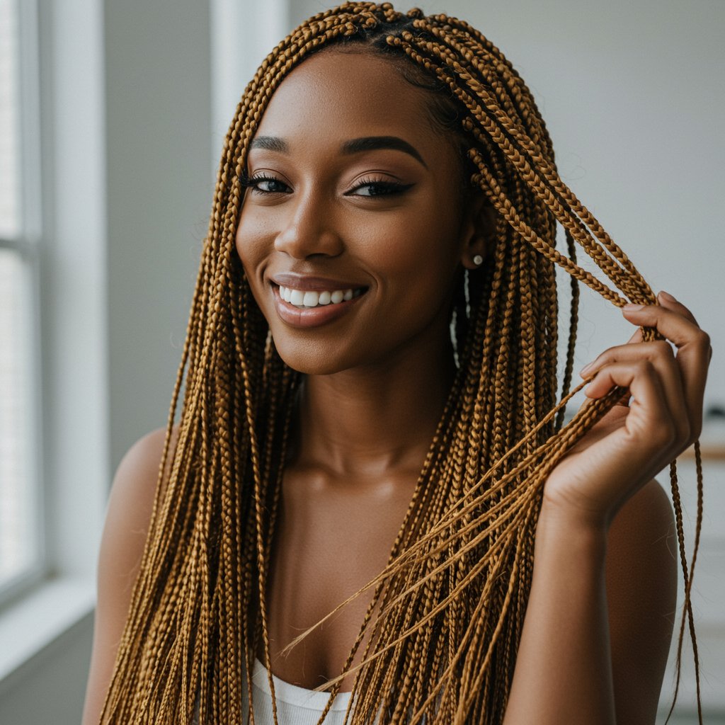 Woman With Flawless Knotless Braids