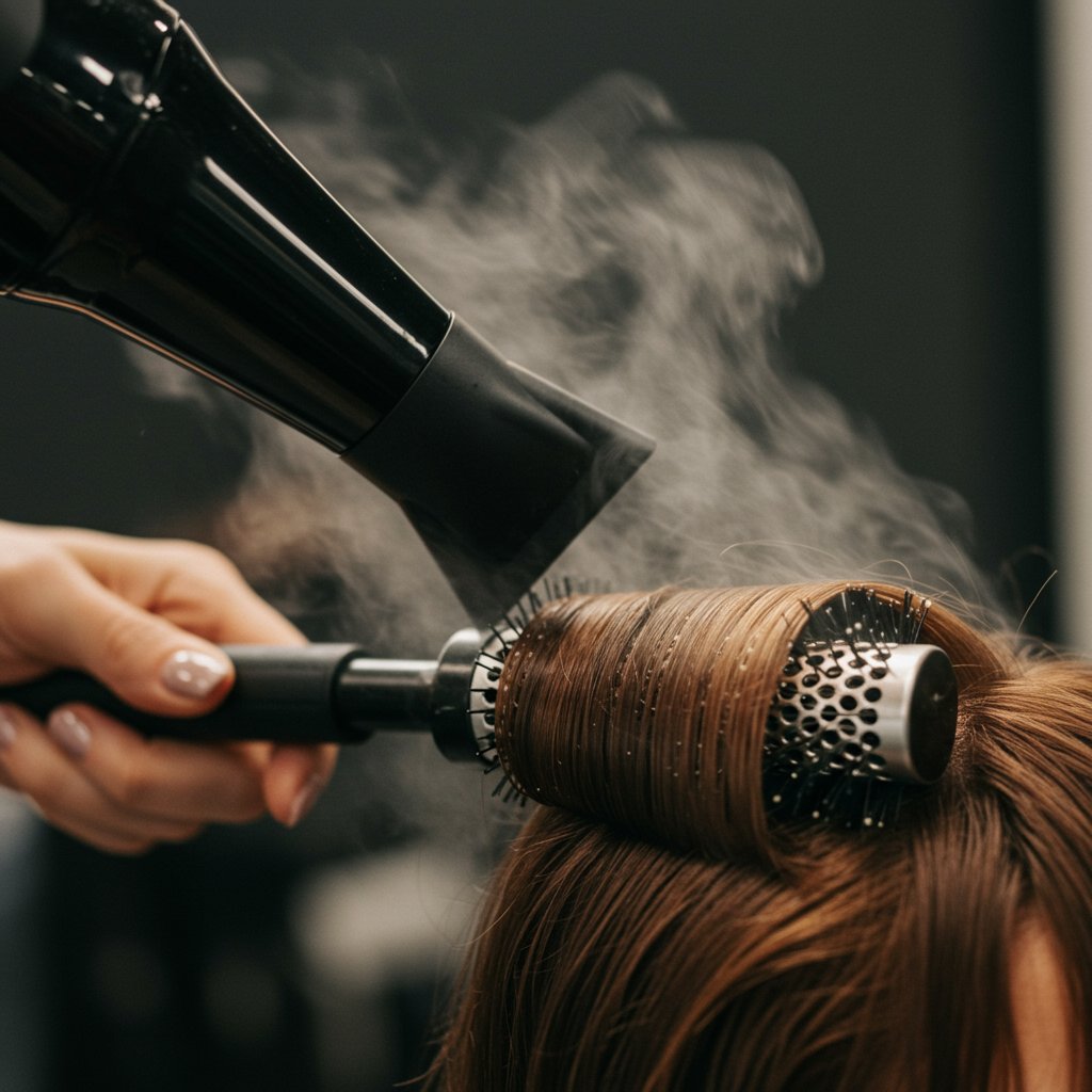 Close-Up-Of-Blow-Dryer-And-Round-Brush-On-Cowlick
