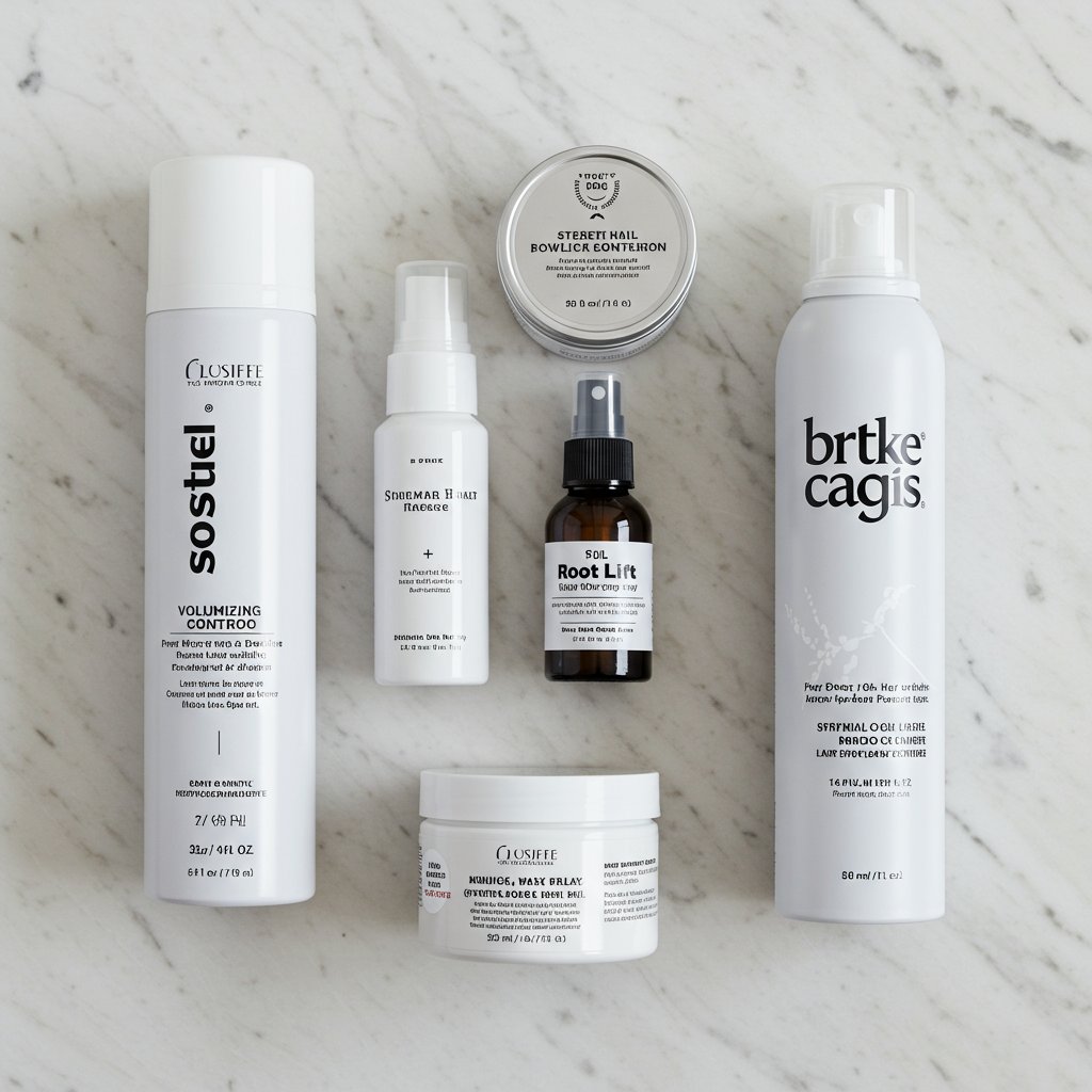 Flat-Lay-Of-Hair-Styling-Products-On-Marble