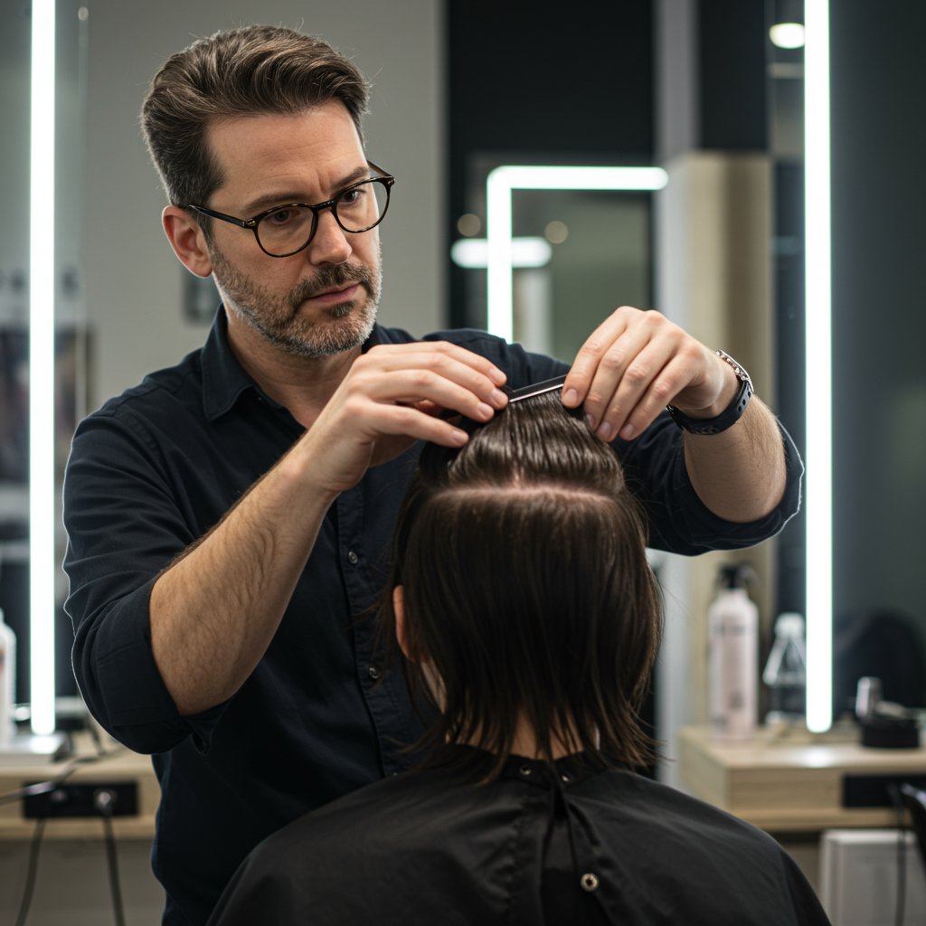 Stylist-Analyzing-Clients-Hair-Growth-Pattern