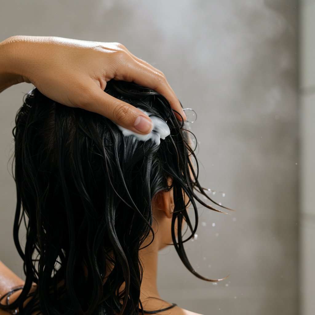 Creamy Conditioner Applied To Wet Thick Hair