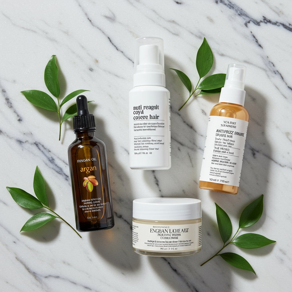 Flat Lay Of Hair Products For Thick Hair