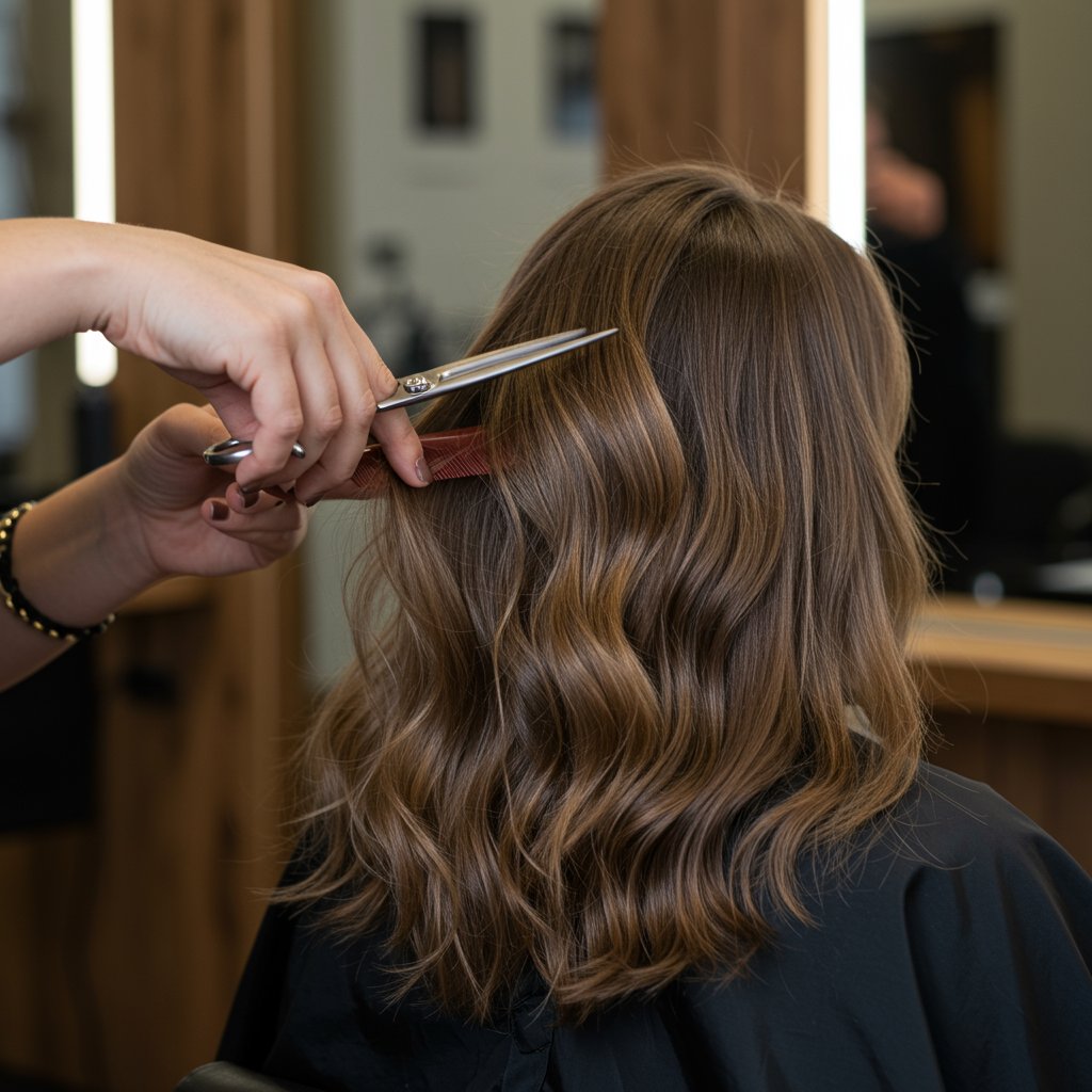 Stylist Cutting Long Layers Into Thick Hair