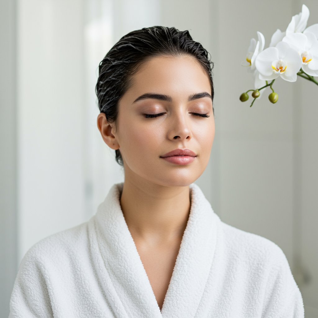 Woman Relaxing With Deep Conditioning Hair Mask