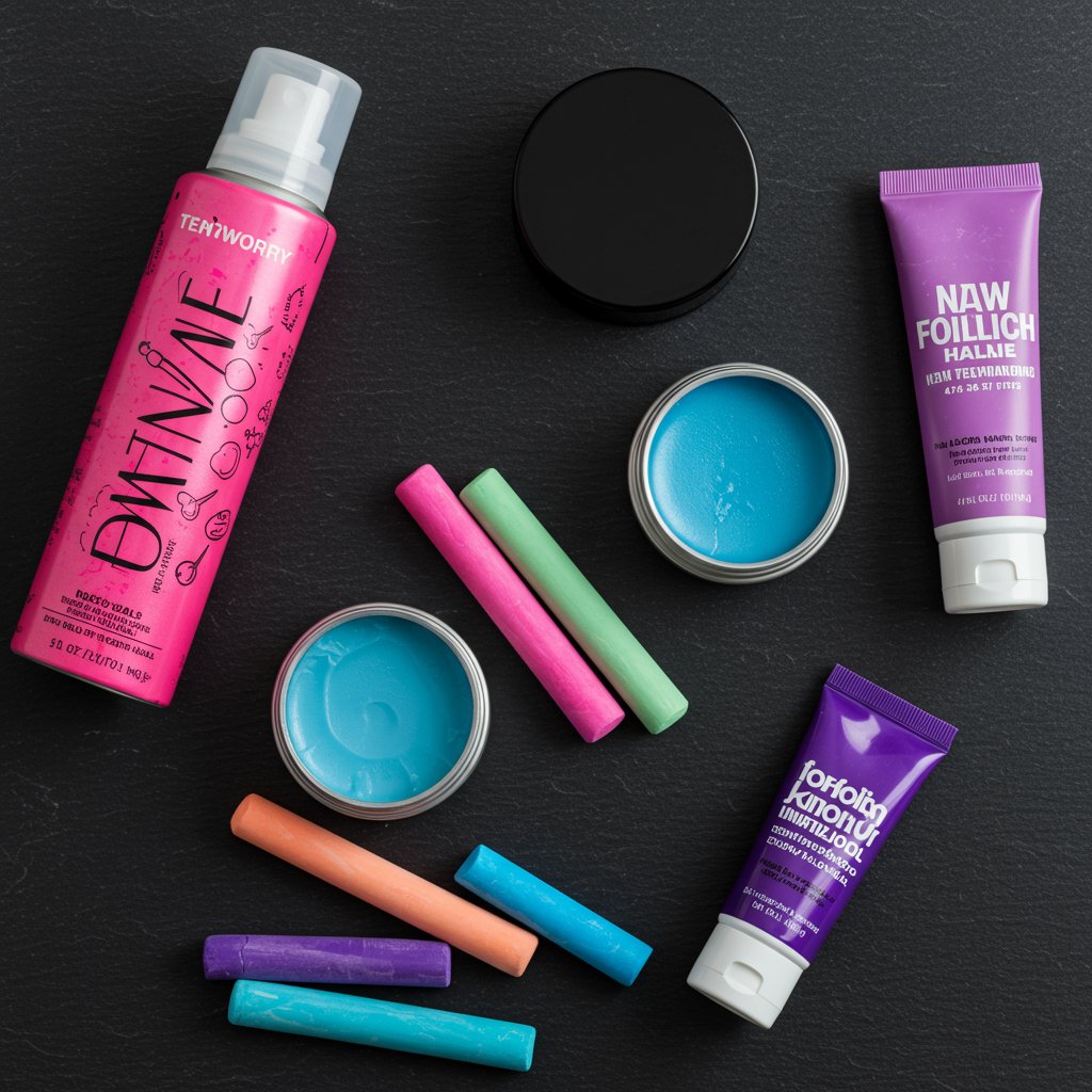 Flat Lay Of Temporary Hair Color Products