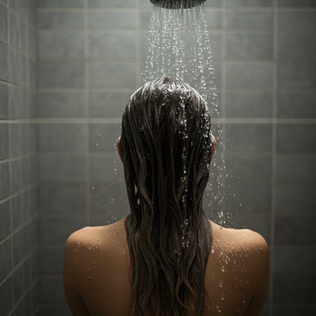 Woman Rinsing Hair In Shower