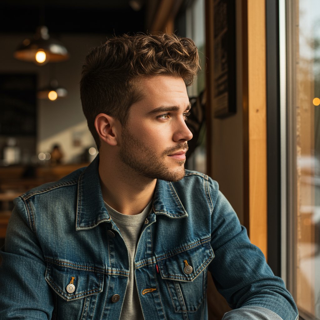 Man-With-Textured-Crop-In-Urban-Cafe