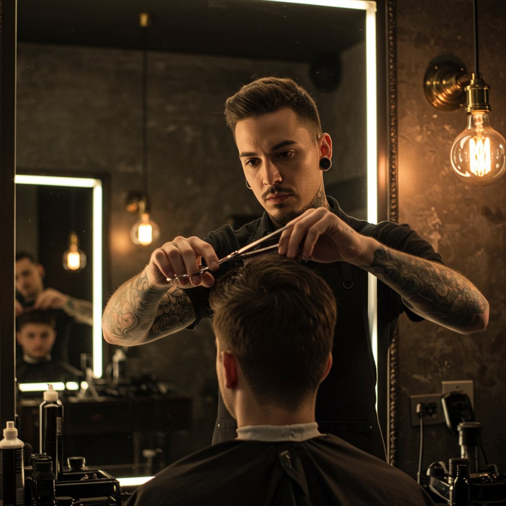 Stylist-Cutting-Textured-Crop-In-Salon