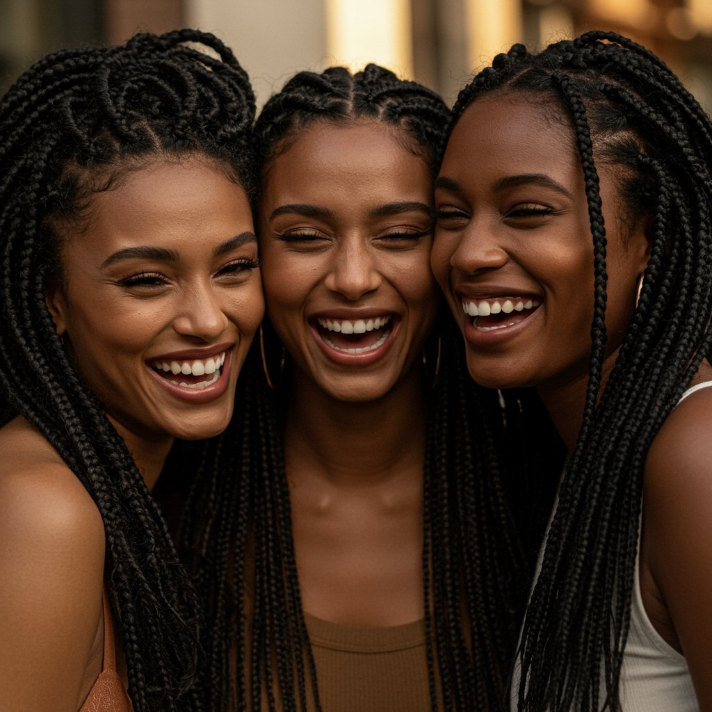 Diverse Women With Different Braids Smiling