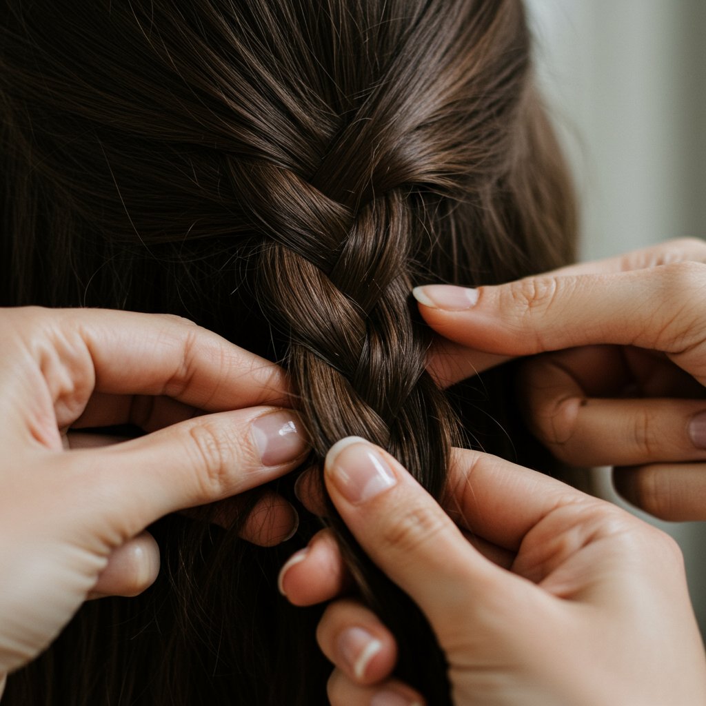Hands Braiding Hair Close Up
